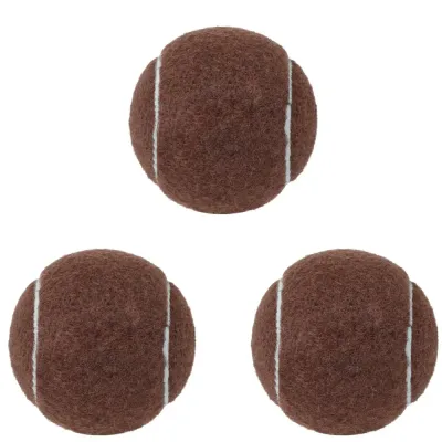 Brown Dog Tennis Balls Set for Interactive Pet Play Three brown dog tennis balls for pet fetch training and interactive chewing games