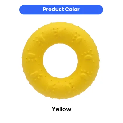 Yellow EVA Floating Dog Toy Ring Product Color Display Yellow EVA floating dog toy ring in yellow color for water play and teeth cleaning