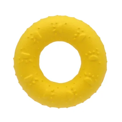 Yellow EVA Ring Dog Chew Toy for Small Medium Dogs Yellow EVA ring dog chew toy with textured surface for chewing, fetch and interactive play