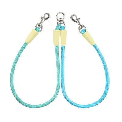 Green and Blue Double Dog Leash Splitter Green and blue braided double dog leash splitter with metal swivel hook connectors