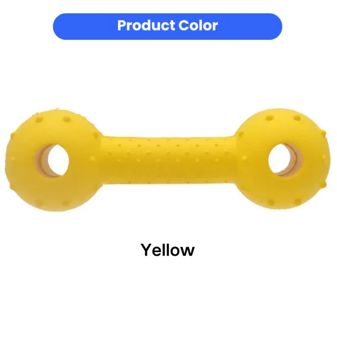 Yellow EVA Dumbbell Dog Toy Product Color Display Yellow color EVA dog chew toy product display for pet stores and wholesale buyers