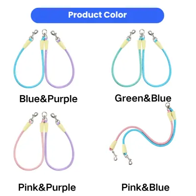 Color Options for Double Dog Leash Splitter Multiple color options of double dog leash splitter including blue purple pink and green combinations