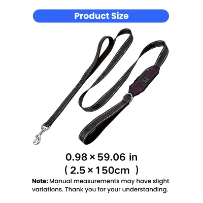 Dog leash with built-in poop bag holder size details 2.5cm x 150cm reflective nylon leash