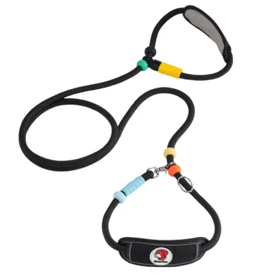 Anti-Choke Adjustable Dog Slip Lead Leash for Large Dogs Black anti-choke adjustable dog slip lead leash with padded handle and training loop for medium and large dogs