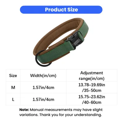 Adjustable Reflective Dog Collar Size Guide Reflective padded dog collar size chart with adjustable neck range for medium and large dogs
