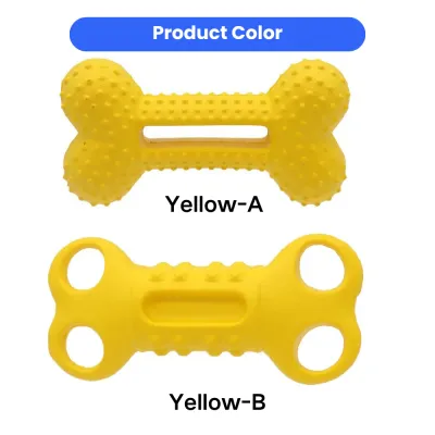 Yellow EVA dog chew toy bones with textured surface for aggressive chewers and puppy teething training