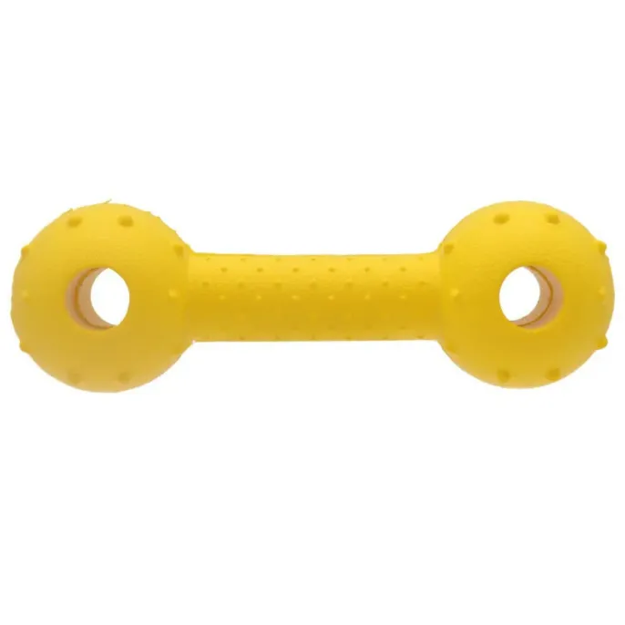 EVA Dumbbell Dog Chew Toy Yellow for Aggressive Chewers Yellow EVA dumbbell dog chew toy for aggressive chewers, lightweight floating interactive pet toy