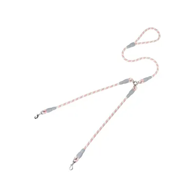 Dual Dog Rope Leash with Reflective Braided Design for Walking Two Dogs Reflective dual dog rope leash with two metal hooks and comfortable handle for walking two dogs safely outdoors