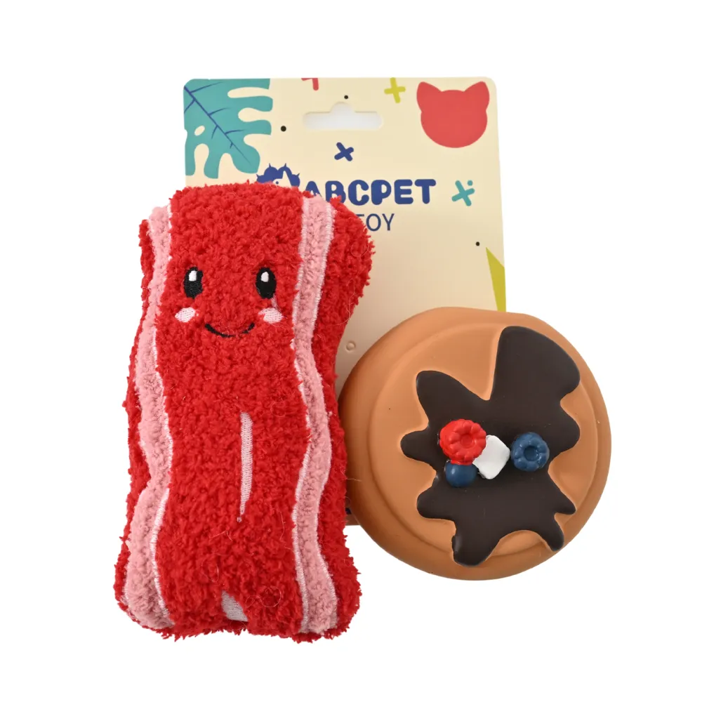 2-Piece Set Squeaky Plush Bacon and Latex Dessert Dog Toy Set