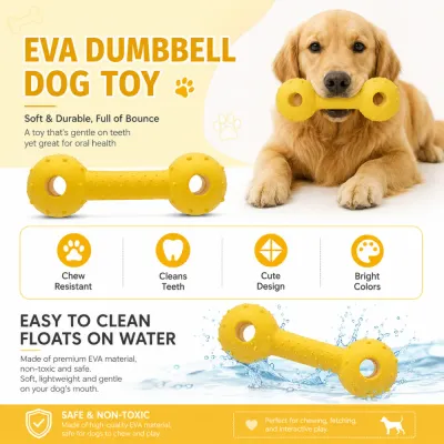 EVA dumbbell dog toy floating on water with teeth cleaning and chew resistant design