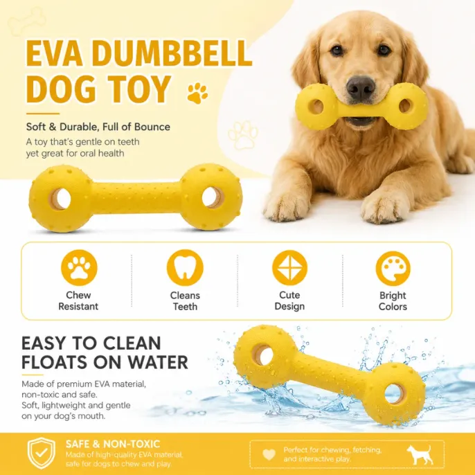 Floating EVA Dumbbell Dog Toy for Teeth Cleaning EVA dumbbell dog toy floating on water with teeth cleaning and chew resistant design