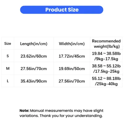 All Season Dog Mat Size Guide Size chart for all season dog mat showing dimensions and recommended dog weight range