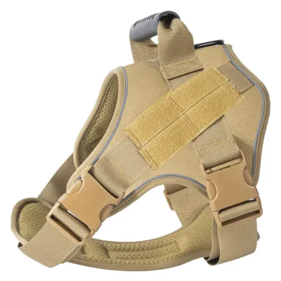 Khaki Military Dog Harness with Handle Khaki tactical dog harness featuring adjustable buckles and padded chest support
