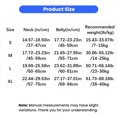 Tactical Dog Harness Size Guide for Medium Large Dogs Tactical dog harness size chart with neck, chest and weight measurements