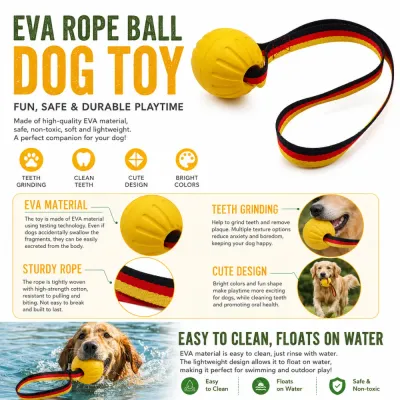 EVA rope ball dog toy made from lightweight durable EVA material for teeth cleaning tug play and floating water games