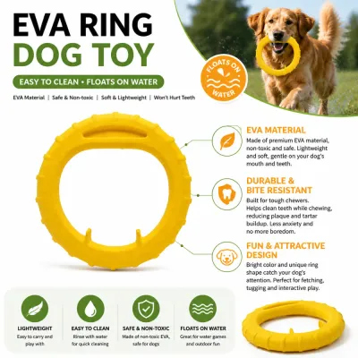 EVA Ring Dog Toy Lightweight Floating Fetch Toy EVA ring dog toy with lightweight design, water floating feature, bite resistance, and safe non-toxic material