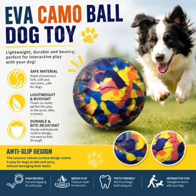 EVA Camouflage Ball Dog Toy Lightweight Floating Chew Toy EVA camouflage dog ball toy with floating design, bite-resistant texture and interactive fetch features