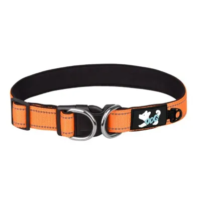 Orange Reflective Dog Collar with Safety Buckle Orange adjustable reflective dog collar with waterproof lining and dual D-rings