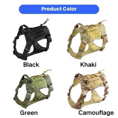 Tactical Dog Harness Available in 4 Colors Tactical dog harness available in black, khaki, green, and camouflage colors