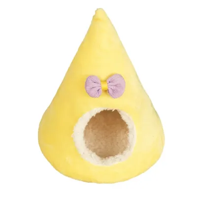 Yellow Warm Hamster Nest Bed Plush Small Pet House Yellow plush hamster nest bed with soft warm lining for hamsters, mice and small pets