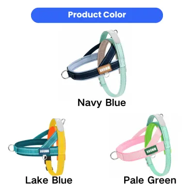 Adjustable reflective dog harness available in Navy Blue, Lake Blue and Pale Green color options for small and medium dogs