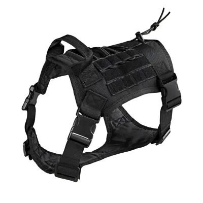 Tactical Dog Harness for Medium Large Dogs Black Black tactical dog harness with adjustable straps and reinforced handle for medium and large dogs