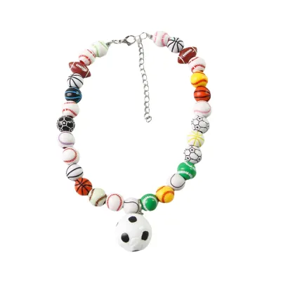 Colorful pet soccer necklace featuring sports ball beads and adjustable chain for dogs and cats