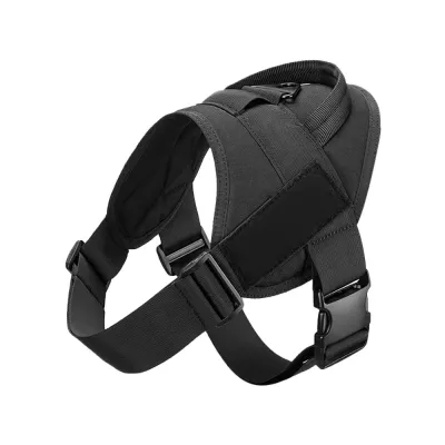 Black heavy duty tactical dog harness with padded handle for medium and large dogs