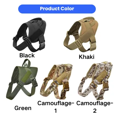 Tactical dog harness available in black, khaki, green and camouflage colors