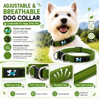 Breathable adjustable dog collar with padded lining dual D-rings durable stitching and secure buckle design