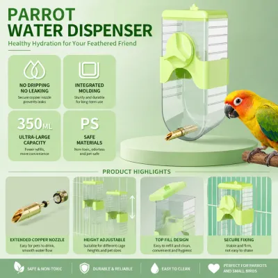 350ml Parrot Water Dispenser No Leak Bird Cage Water Feeder 350ml automatic bird water dispenser with leak proof copper nozzle and top fill design