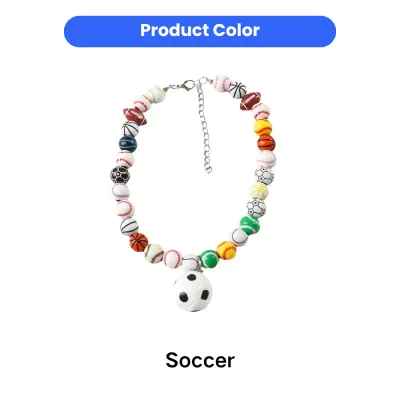 Pet soccer necklace with colorful sports ball bead design and soccer ball pendant