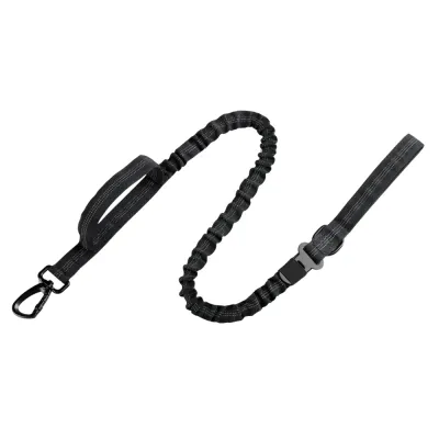 Bungee Dog Leash with Padded Handle for Large Dogs Black bungee dog leash featuring shock absorbing elastic webbing, padded control handle and durable locking buckle