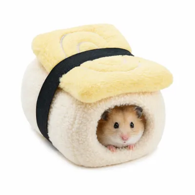 Sushi roll shaped plush hamster nest bed with hamster inside