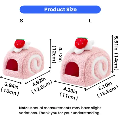 Hamster warm cotton bed size chart showing S and L dimensions for small pets