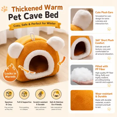 Thickened Warm Hamster Cave Bed for Winter Comfort Warm plush hamster cave bed with PP fiber filling and soft short plush lining