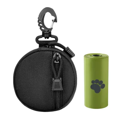 Dog Waste Bag Holder with Poop Bags Black | Petfairs Black dog waste bag holder with poop bag roll portable pet walking accessory