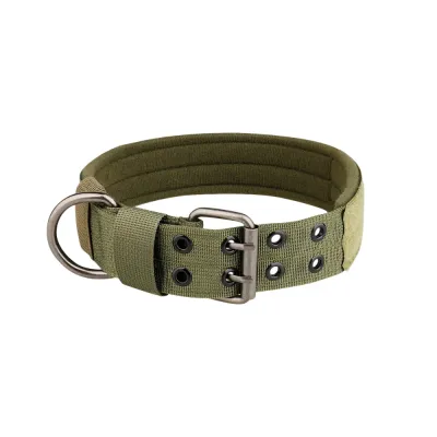 Green adjustable tactical dog collar with durable metal hardware
