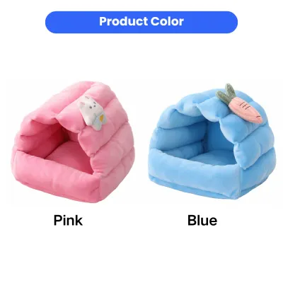Plush hamster bed available in pink and blue colors for hamsters and small pets