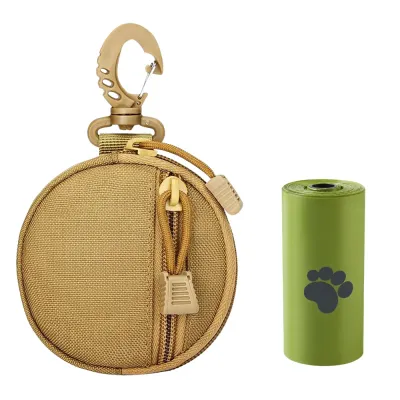 Khaki Dog Waste Bag Holder with Poop Bag Roll | Petfairs Khaki dog poop bag dispenser portable pet waste bag holder with clip