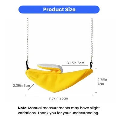 Banana Hanging Parrot Nest Size Details Size dimensions of banana-shaped hanging bird hammock nest for parrots and small birds