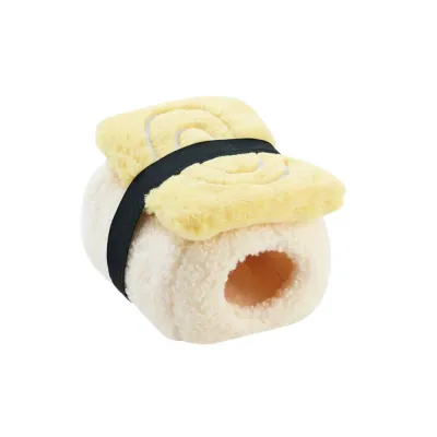Yellow sushi-shaped hamster cotton nest bed with warm plush material for hamsters, mice and small pets