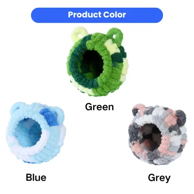 Plush bird nest hut available in green, blue and grey colors for small birds
