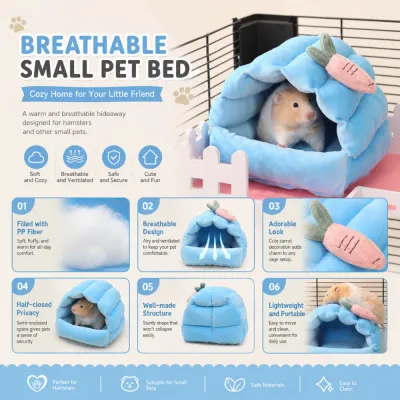 Breathable plush hamster bed with PP fiber filling soft warm hideout for small pets