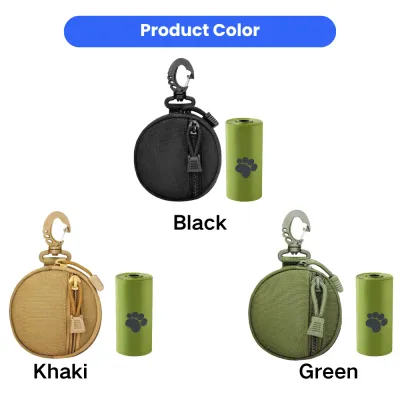 Dog Waste Bag Holder Available in Black Khaki and Green | Petfairs Dog waste bag holder color options black khaki and green with poop bag rolls