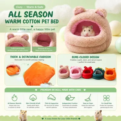 Warm Plush Small Pet Nest with Removable Cushion Plush semi-enclosed hamster nest with removable cushion and warm lining