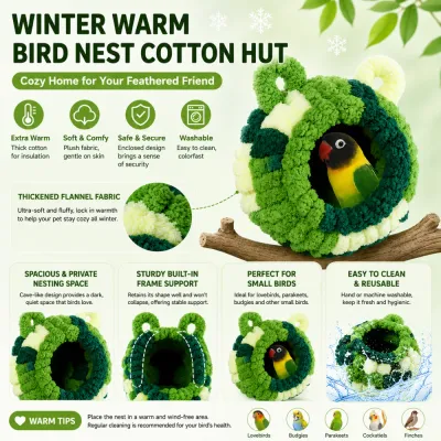 Winter warm bird nest cotton hut with soft flannel fabric for parrots and small birds