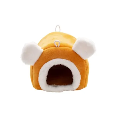 Hamster Cave Bed Plush Hideout House Yellow Soft plush hamster cave bed hideout house in yellow for hamsters, mice and small pets