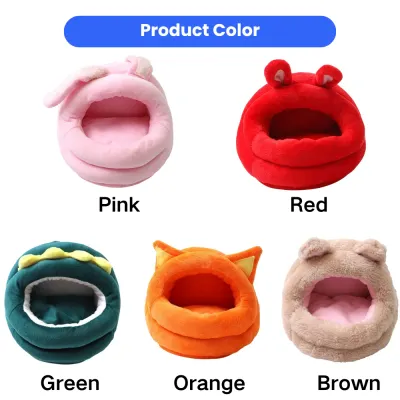 Small Pet Plush Hideout Bed Multiple Colors Plush small pet cave bed available in pink, red, green, orange and brown colors