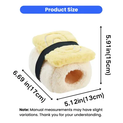 Size chart of hamster sushi plush nest measuring 17cm x 13cm x 15cm